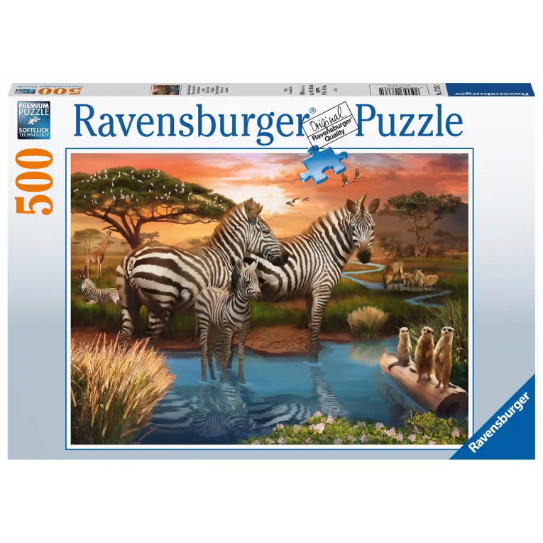 Puzzle 500 pièces - zèbres au plan d'eau
