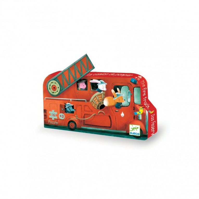 DJECO - Puzzles silhouettes - Le camion de pompier - 16 pcs - DJ07269